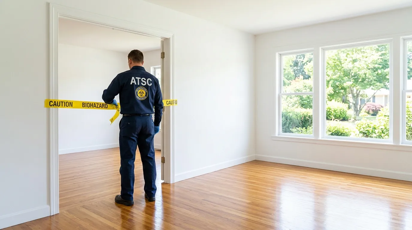 Certified biohazard cleanup crew performing Trauma Scene Cleanup in Grimes